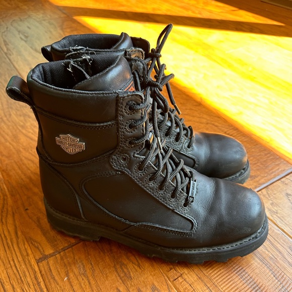 Harley Davidson Men’s Black Leather Motorcycle Boots Size 9 - Picture 2 of 7